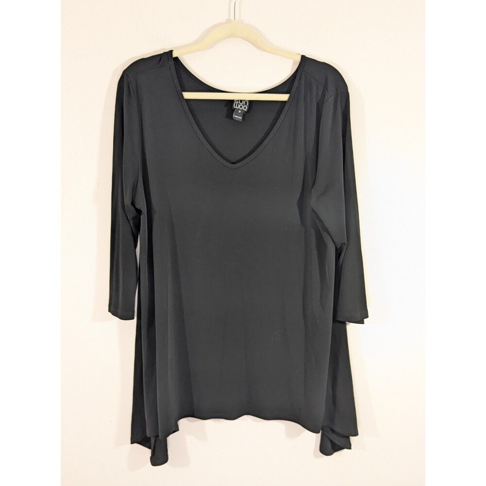 Clara Sunwoo Black 3/4 Sleeve Knit Top Womens 1X Classic Minimalist Career